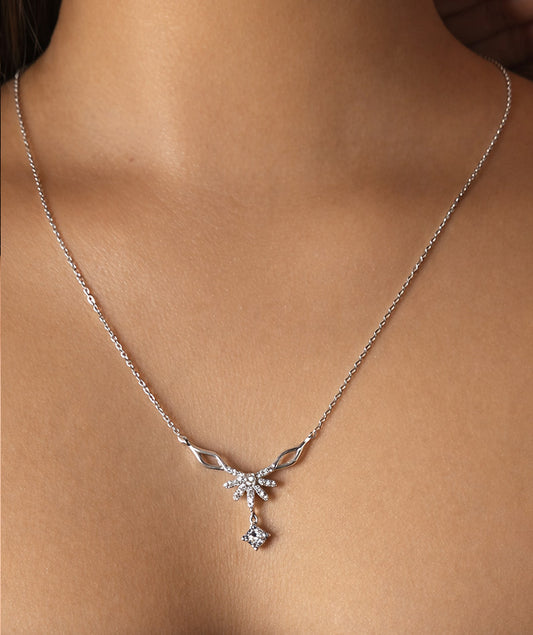 Aurora Petal Drop 925 Silver Pendant Chain For Women