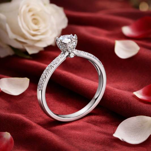 Silver Petal Solitaire Ring For Women