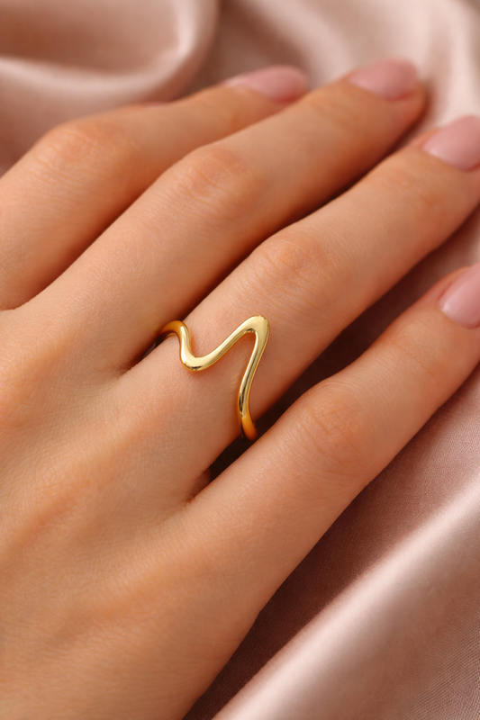 Non-Titanium Steel Geometric 18 K Gold Plated HeartBeat Ring For Women