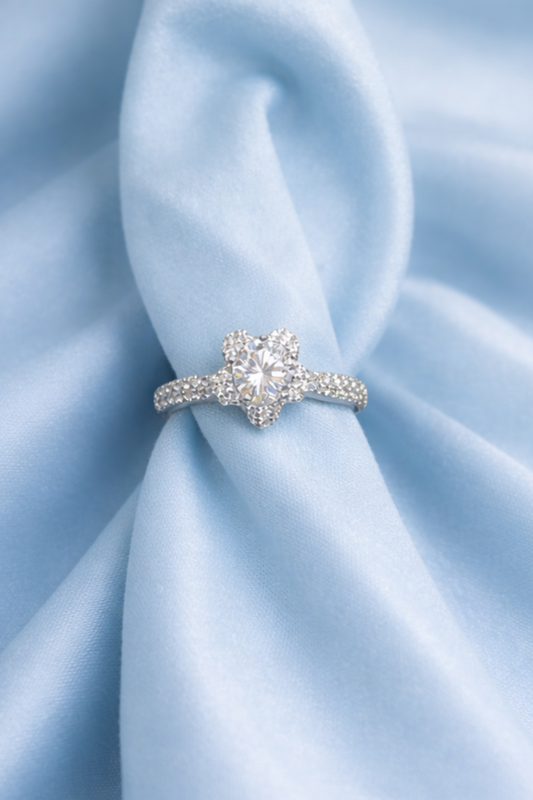 Floral Halo Pure Silver Women Ring