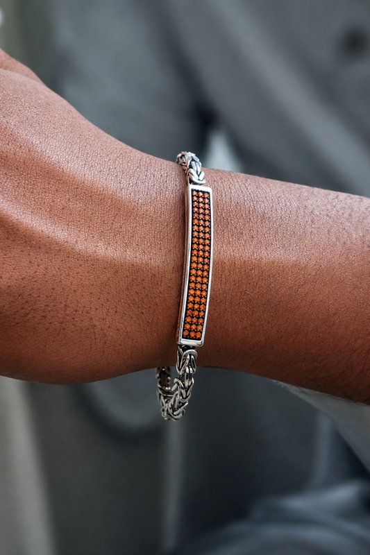 Classic 925 Silver bracelet with Orange-Red Gemstones For Mens