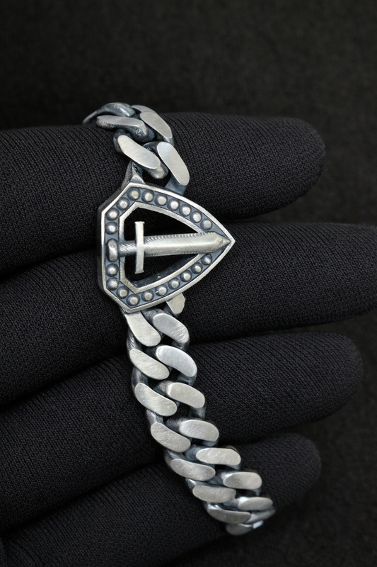 Elite Cross Cuban Men's 925 Silver Bracelet