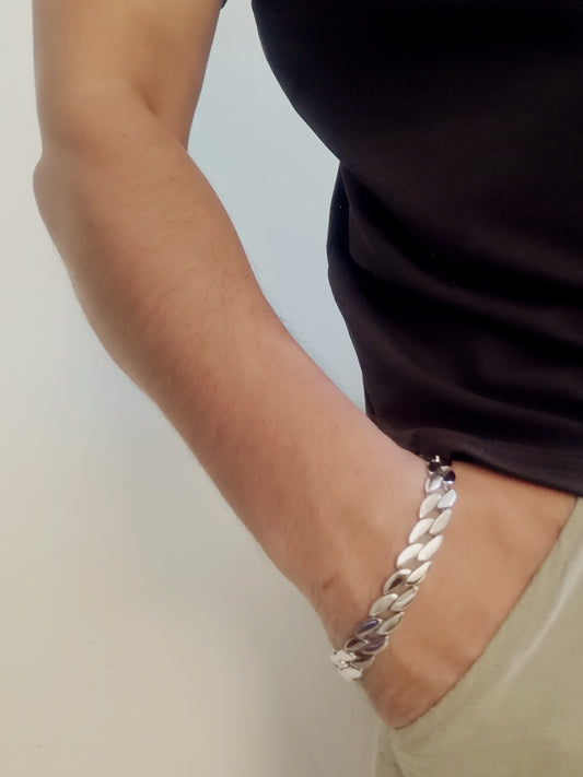 Men's Classic Cuban Leafy Cut Pure Silver Bracelet