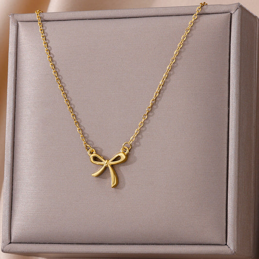 Elegant Bow Knot 18 K Gold Thick Plated Necklace For Women