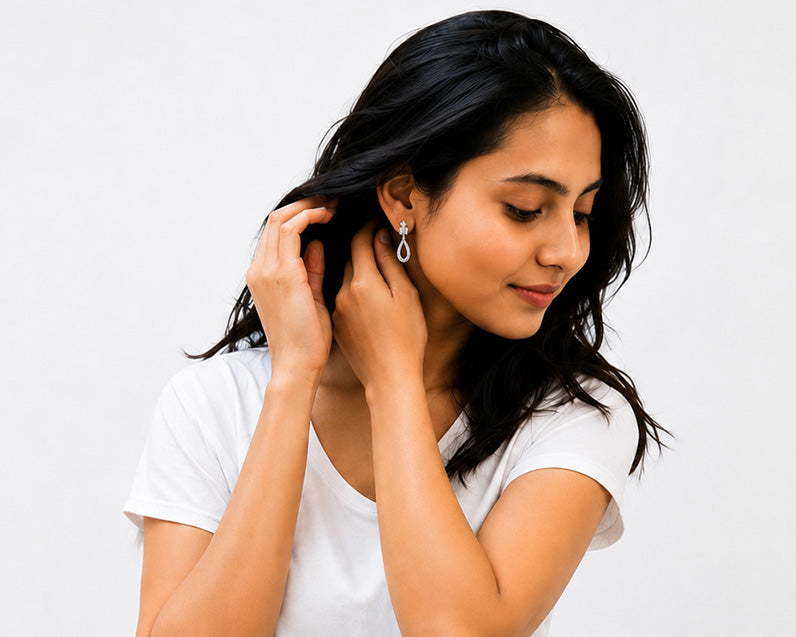 Women in Silver Earrings