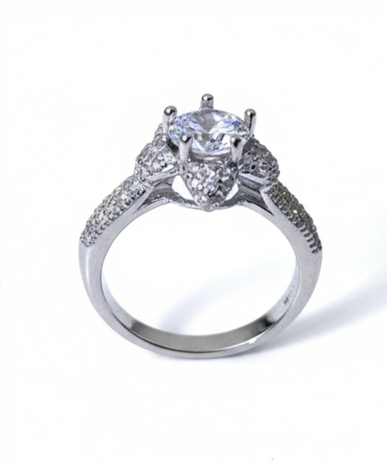 Floral Halo Pure Silver Women Ring