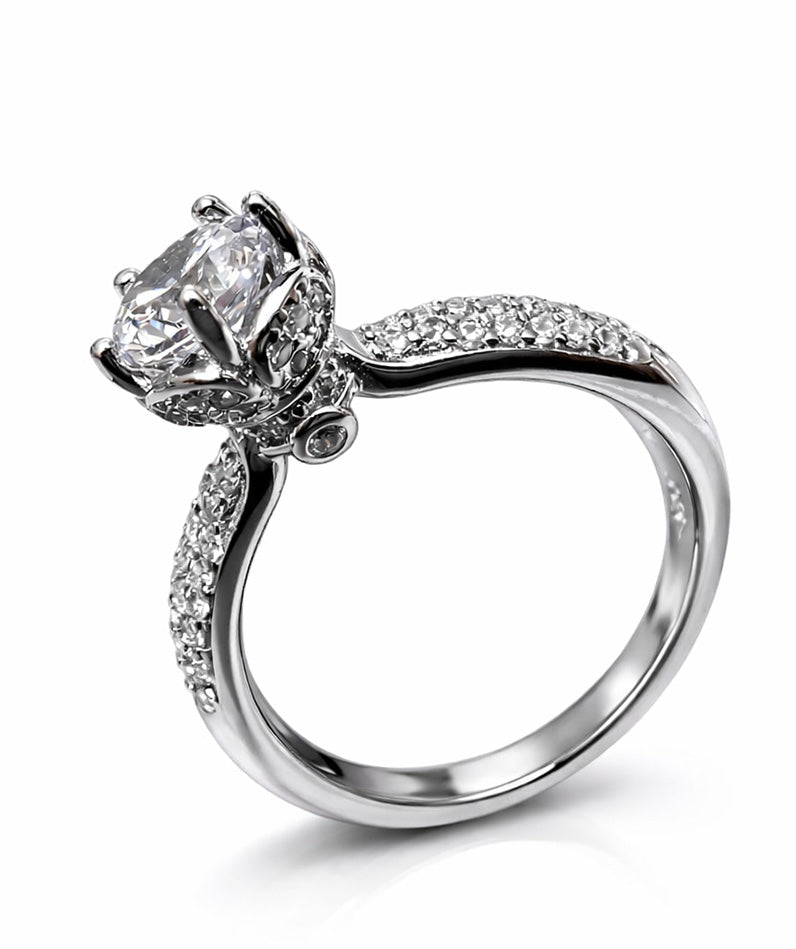 Florencia Bloom Solitaire Silver Ring For Women