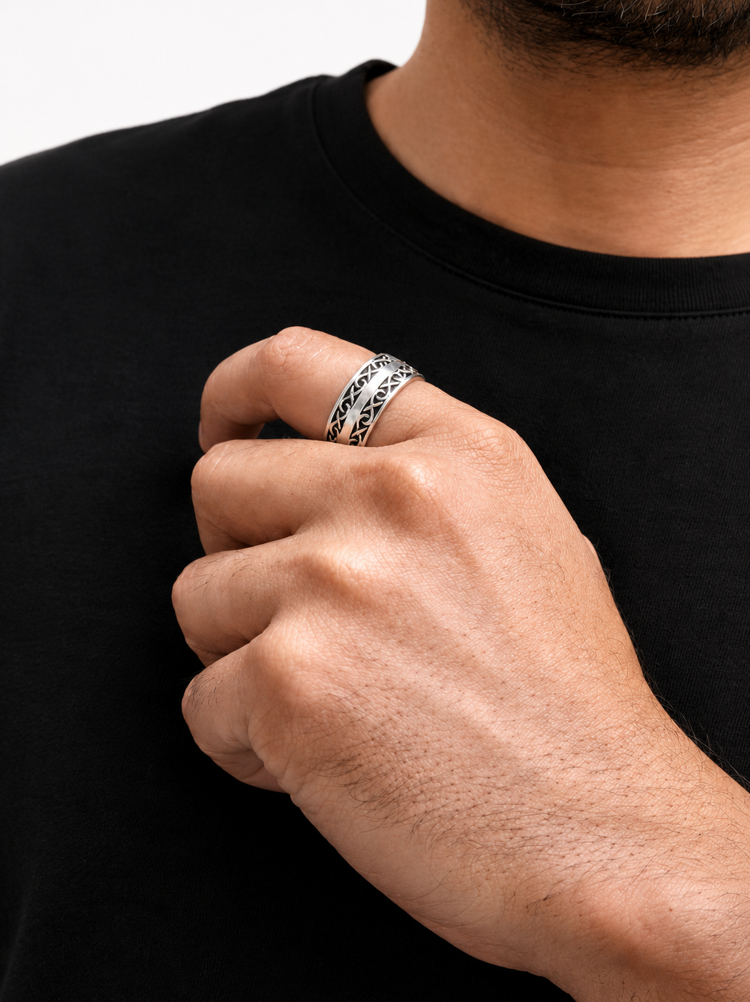 Infinity Weave Silver Ring Band For Men