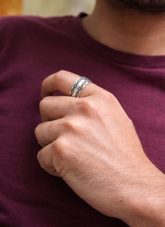 Infinity Weave Silver Ring Band For Men