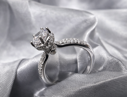 Florencia Bloom Solitaire Silver Ring For Women