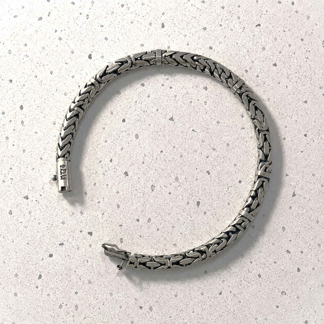 Royal Weave Curb Chain 925 Silver Bracelet with Black Enamel