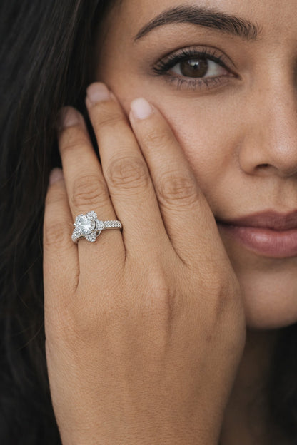 Floral Halo Pure Silver Women Ring