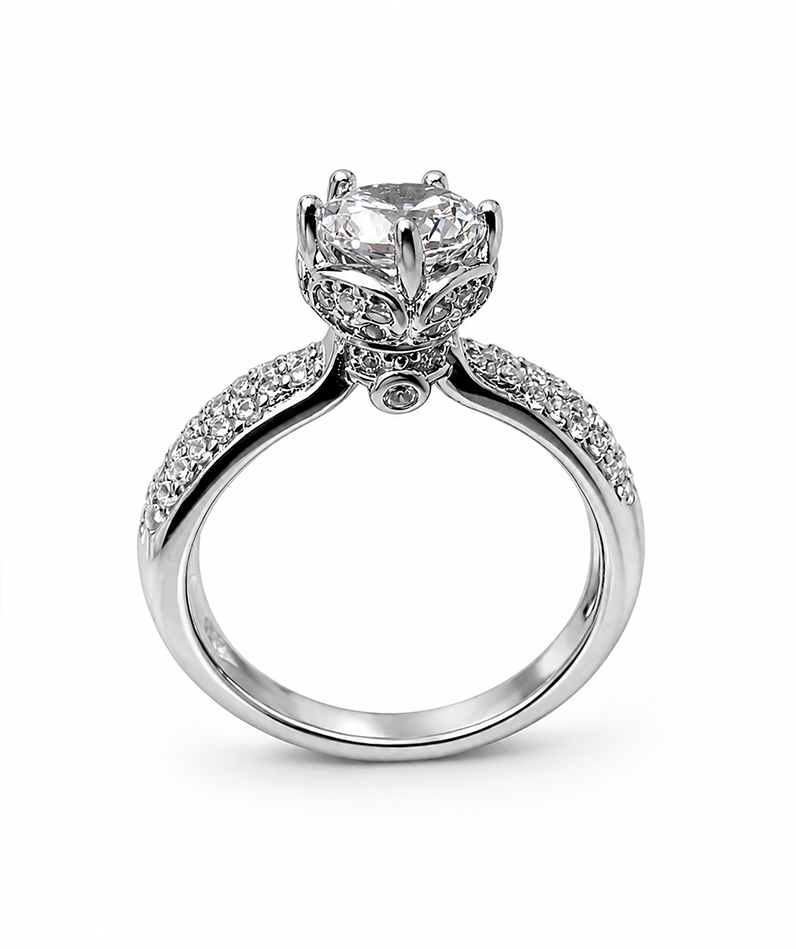 Florencia Bloom Solitaire Silver Ring For Women