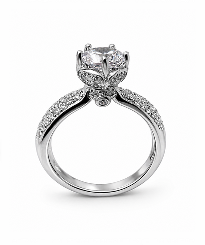 Florencia Bloom Solitaire Silver Ring For Women