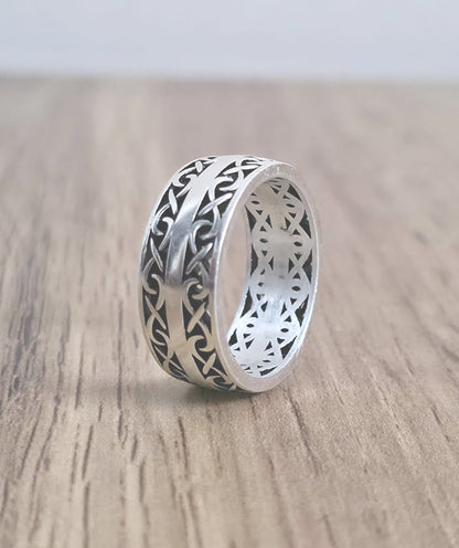 Infinity Weave Silver Ring Band For Men