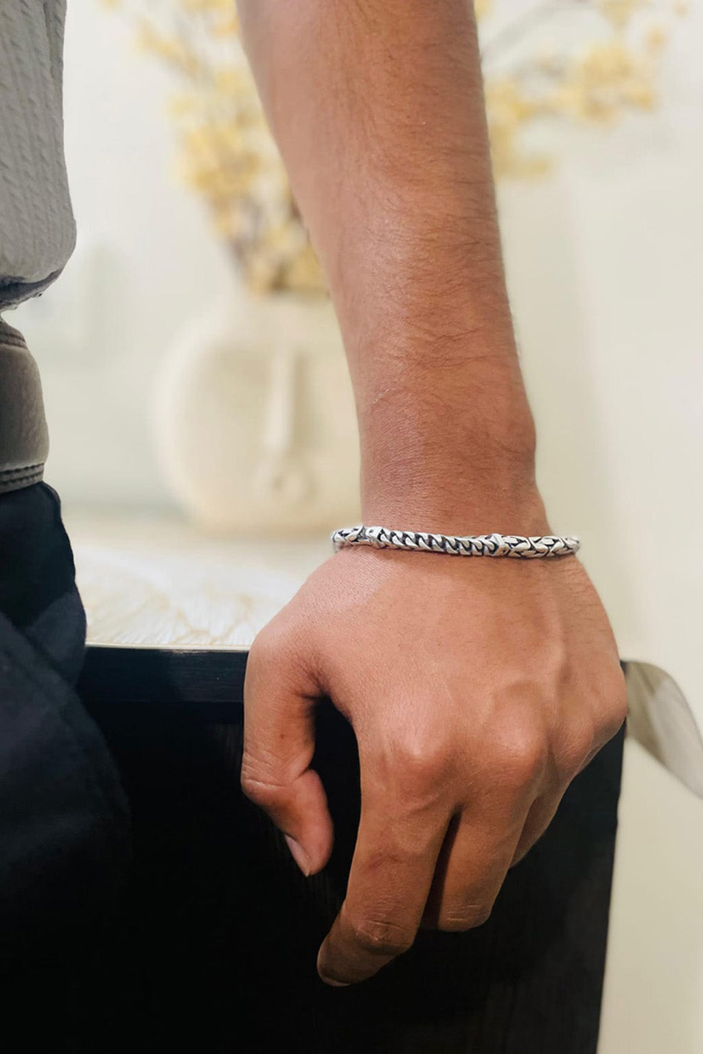 Royal Weave Curb Chain 925 Silver Bracelet with Black Enamel