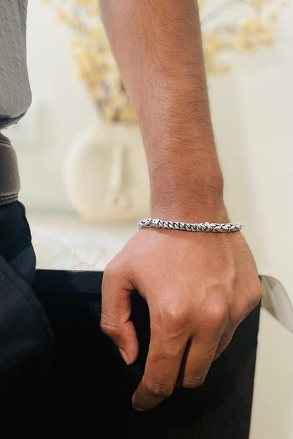 Royal Weave Curb Chain 925 Silver Bracelet with Black Enamel