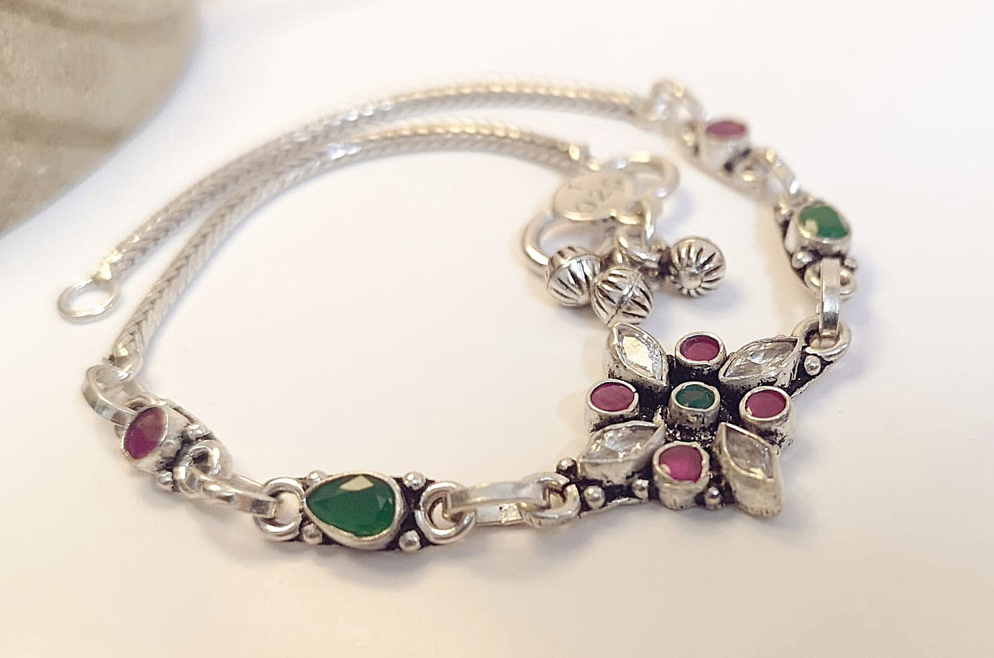 KAAVI Women's Mystical Flower 925 Oxidized Silver chain Anklet