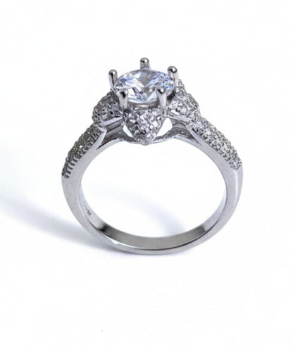 Floral Halo Pure Silver Women Ring