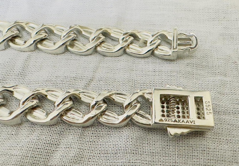 Men's Classic Cuban Leafy Cut Pure Silver Bracelet