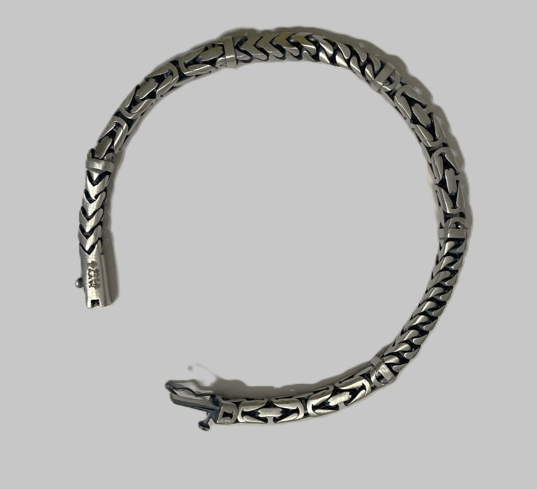 Royal Weave Curb Chain 925 Silver Bracelet with Black Enamel