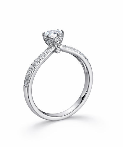 Silver Petal Solitaire Ring For Women