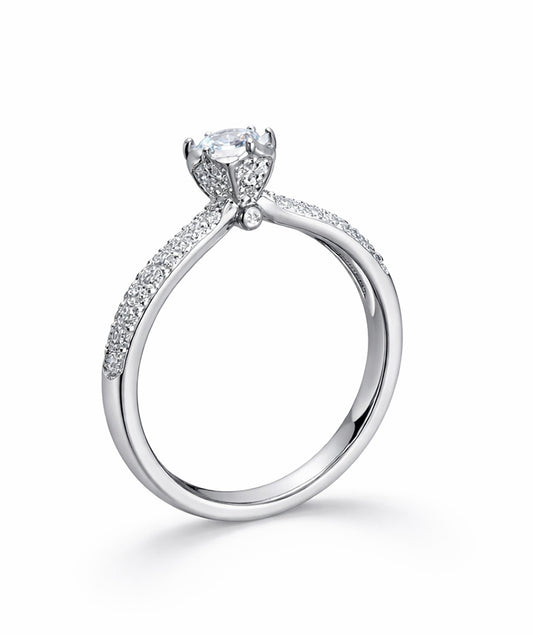 Silver Petal Solitaire Ring For Women