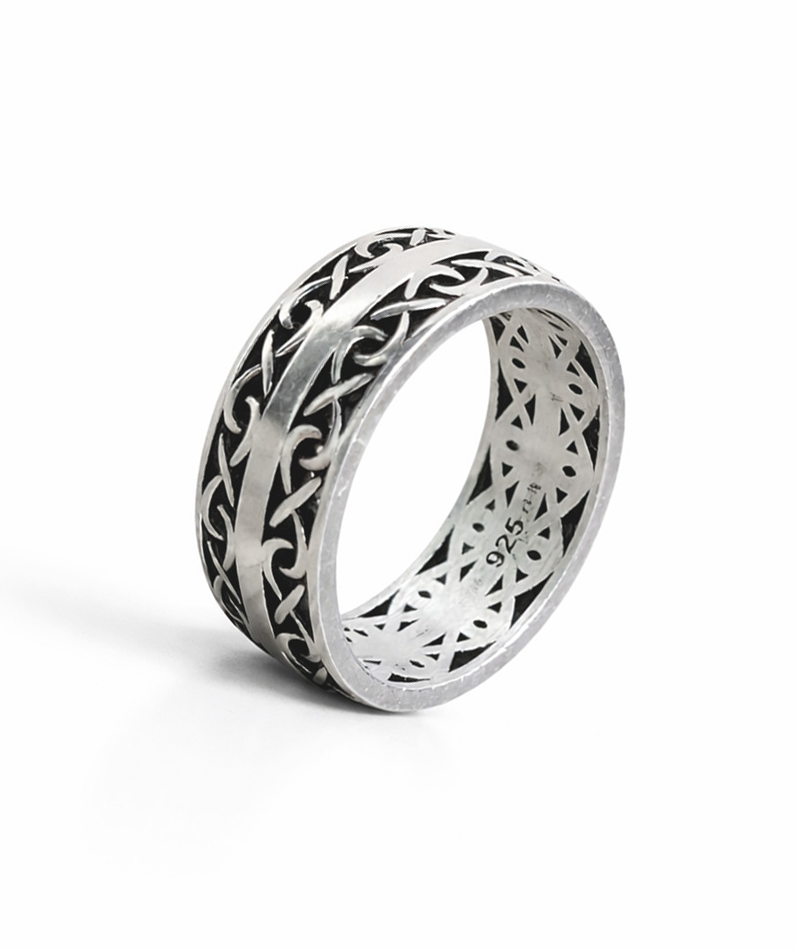 Infinity Weave Silver Ring Band For Men