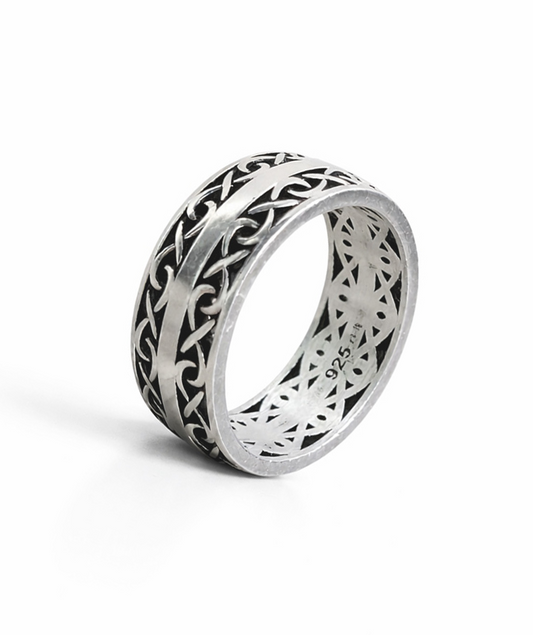 Infinity Weave Silver Ring Band For Men