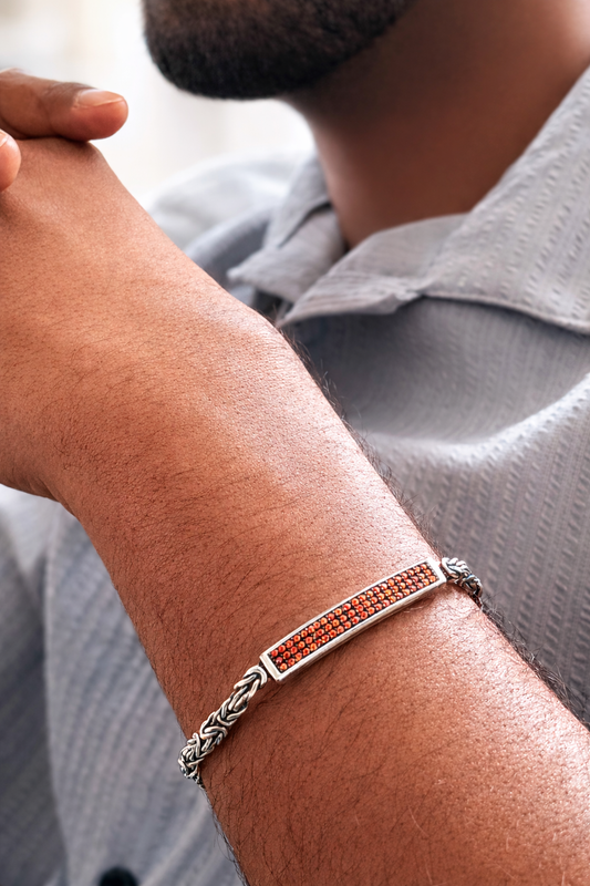 Classic 925 Silver bracelet with Orange-Red Gemstones For Mens