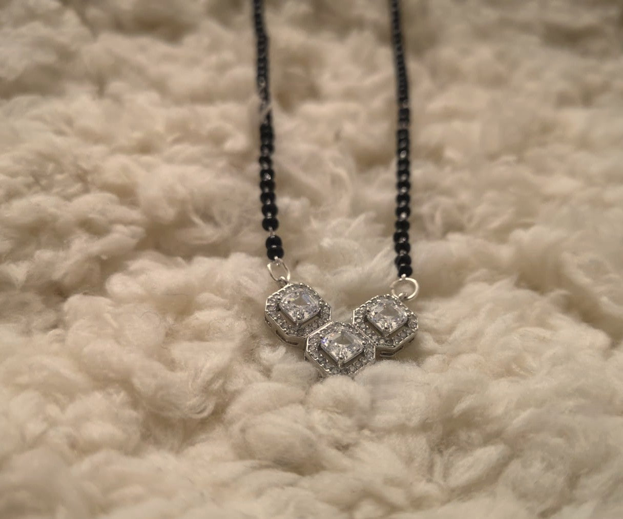 Blooming 925 Pure Silver Sliced Rectangular Shaped Mangalsutra