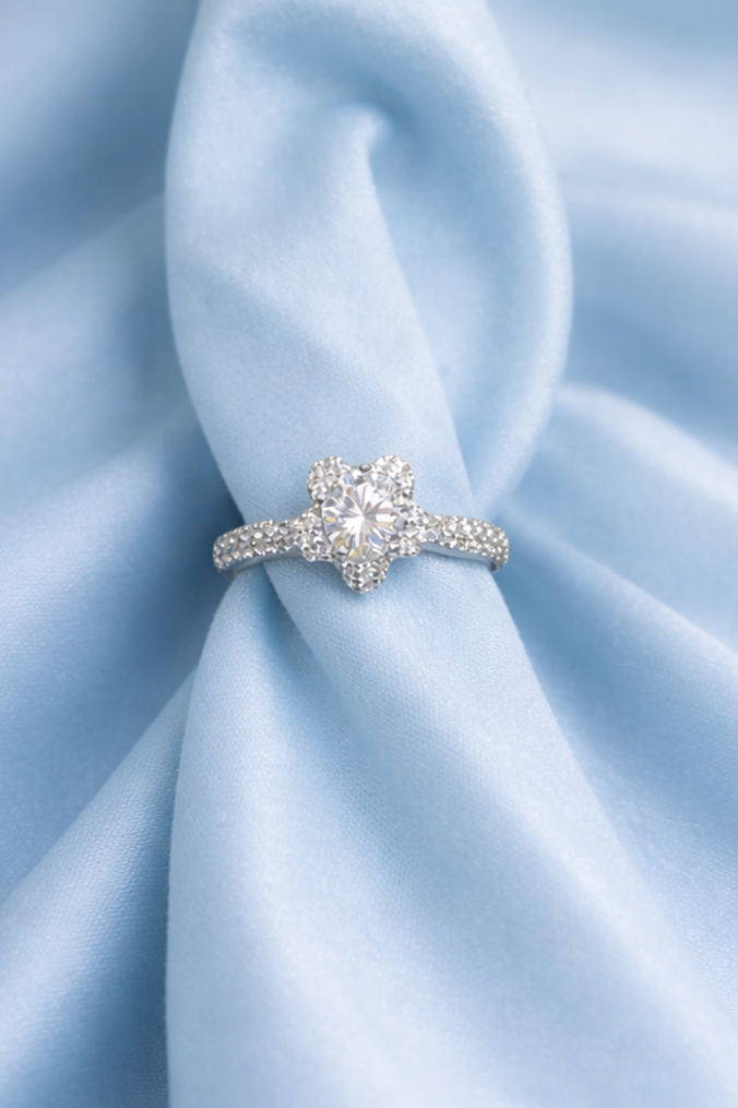 Floral Halo Pure Silver Women Ring