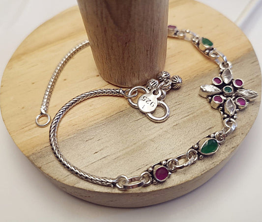 KAAVI Women's Mystical Flower 925 Oxidized Silver chain Anklet