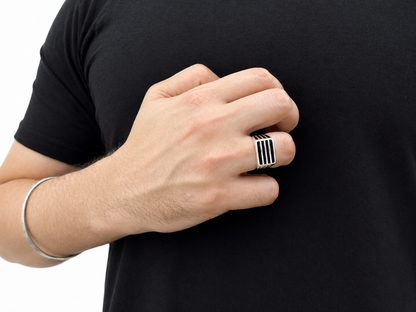 Obsidian Stride Men Silver Ring