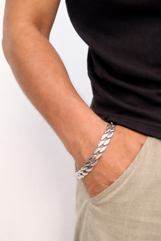 Classic Cuban Leafy Cut Pure 925 Silver Bracelet For Men