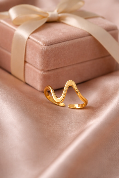 Non-Titanium Steel Geometric 18 K Gold Plated HeartBeat Ring For Women