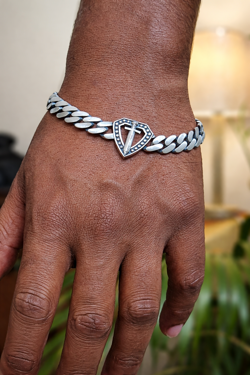 Elite Cross Cuban Men's 925 Silver Bracelet