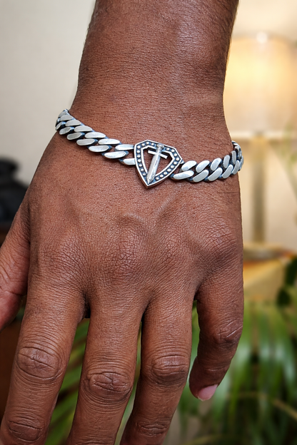 Elite Cross Cuban Men's 925 Silver Bracelet