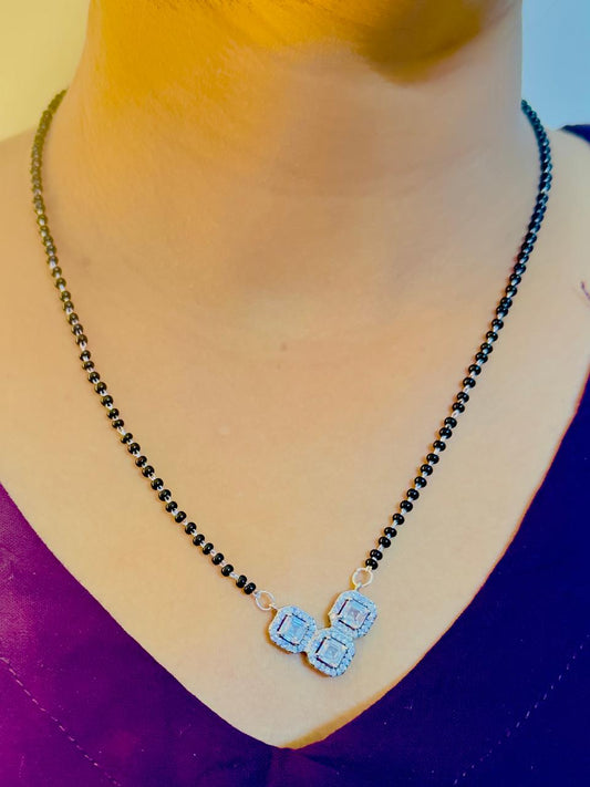 Blooming 925 Pure Silver Sliced Rectangular Shaped Mangalsutra