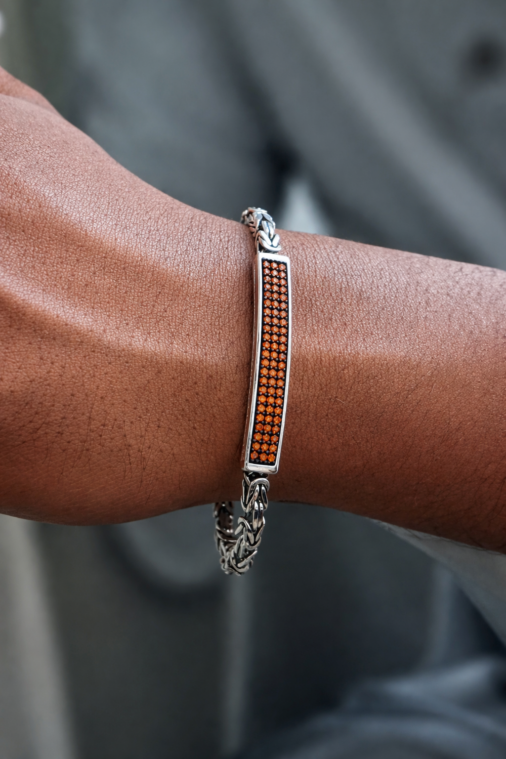 Classic 925 Silver bracelet with Orange-Red Gemstones For Mens