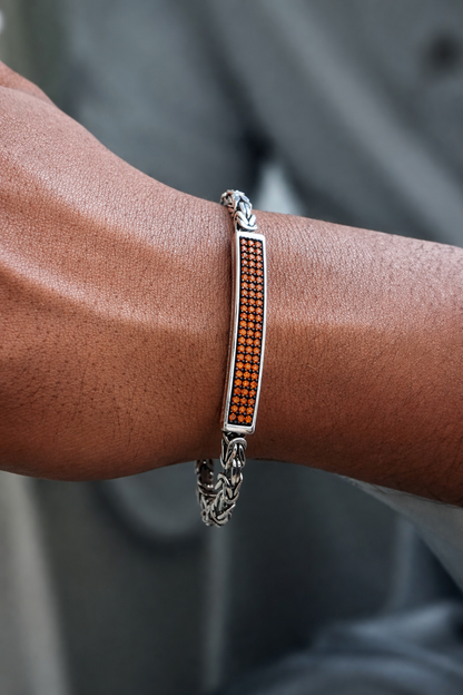 Classic 925 Silver bracelet with Orange-Red Gemstones For Mens