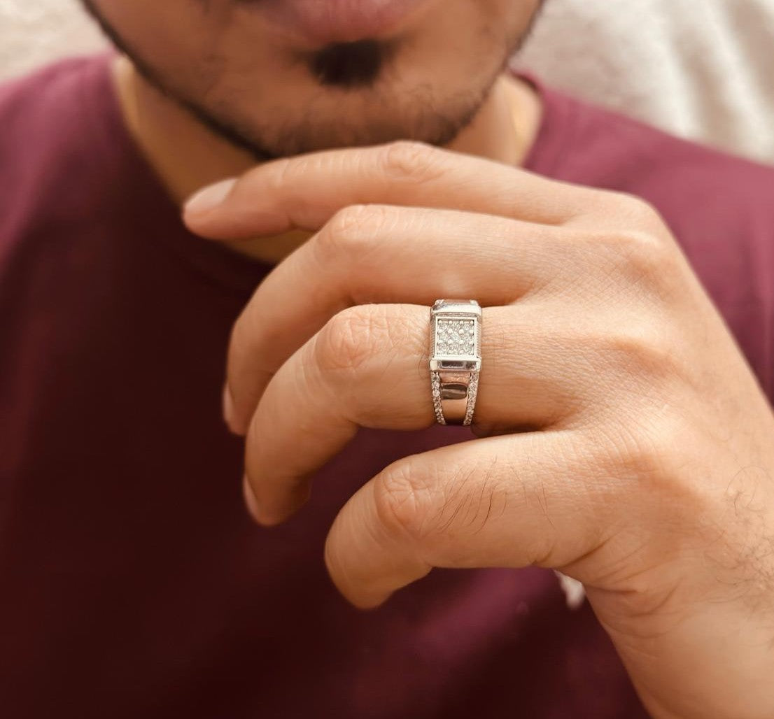 9 Matrix Mens Art Deco Silver Ring For Men