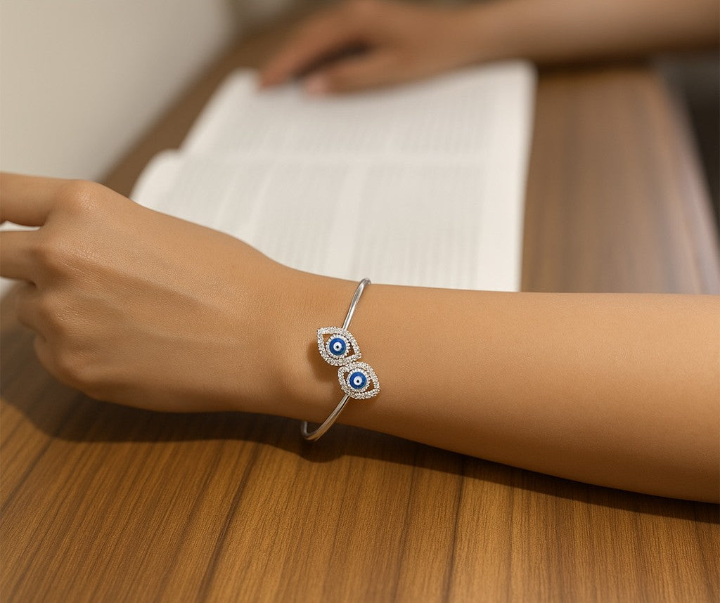 Women Pure 925 Silver Evil Eye Bracelet