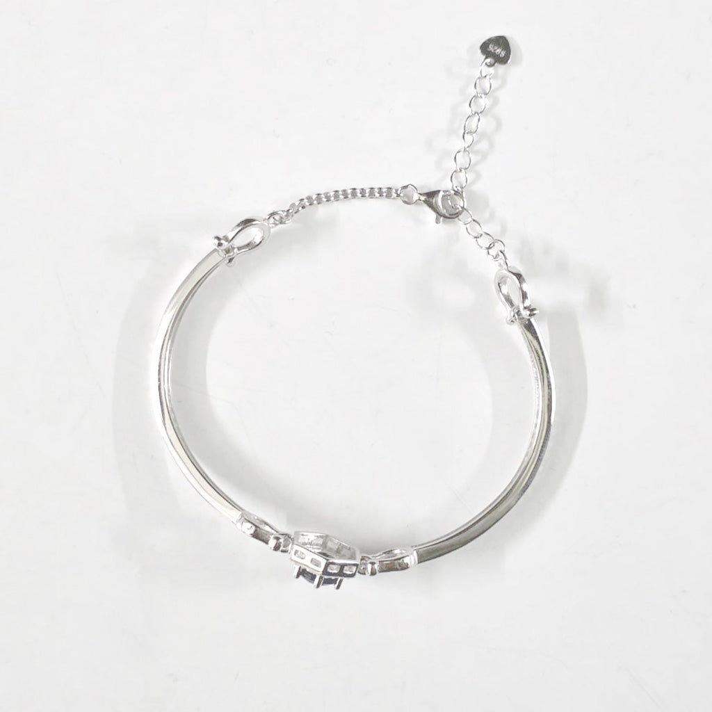 Blue Plated Sapphire & Cubic Zirconia Studded Tennis Woman Silver 925 Bracelet