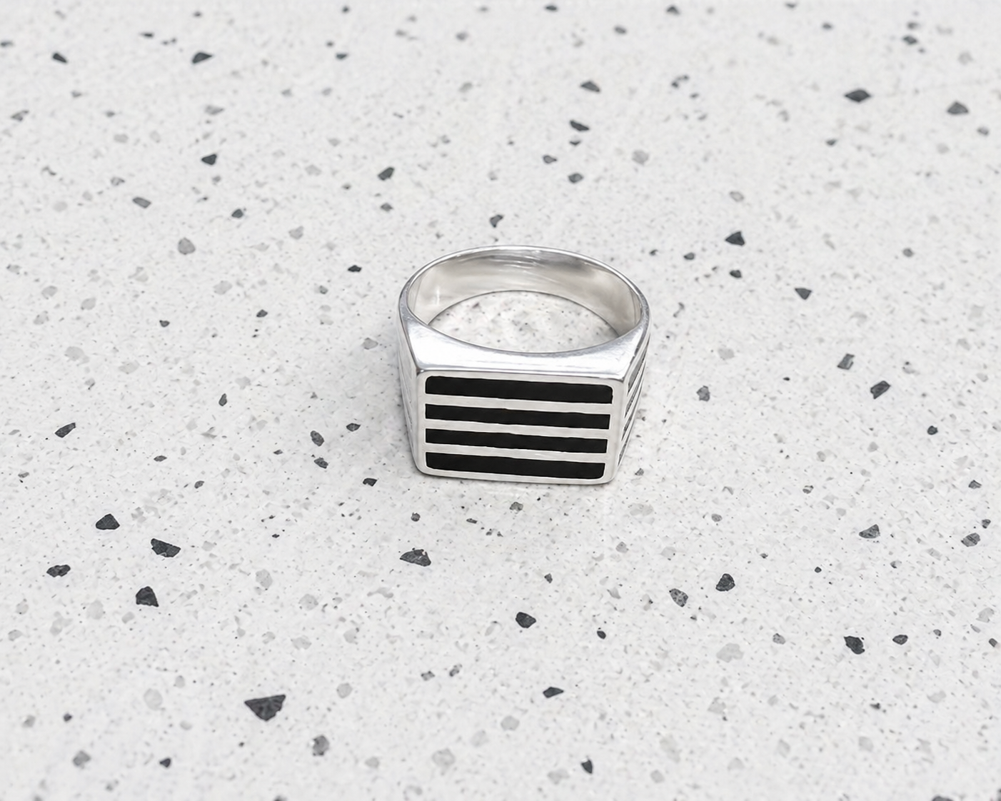 Obsidian Stride Men Silver Ring