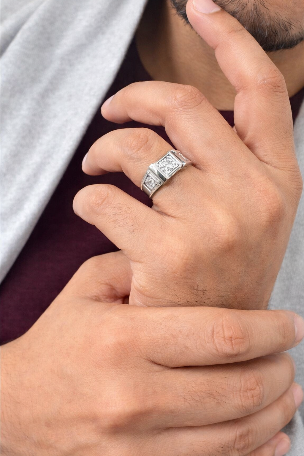 9 Matrix Mens Art Deco Silver Ring For Men