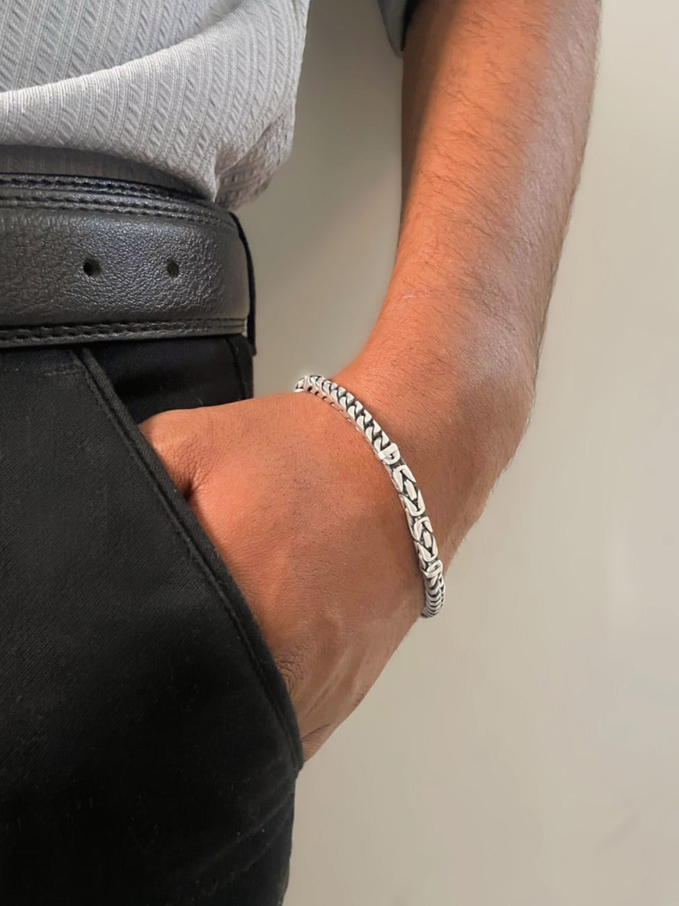 Royal Weave Curb Chain 925 Silver Bracelet with Black Enamel