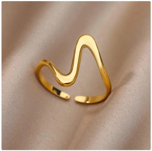 Non-Titanium Steel Geometric 18 K Gold Plated HeartBeat Ring For Women