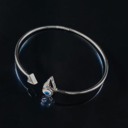 Silver Cuff with Evil Eye 925 Free Size Bracelet