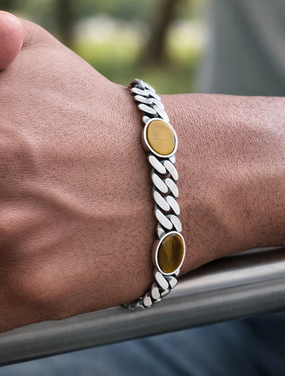 Regal Tiger Eye Link 925 Silver Bracelet